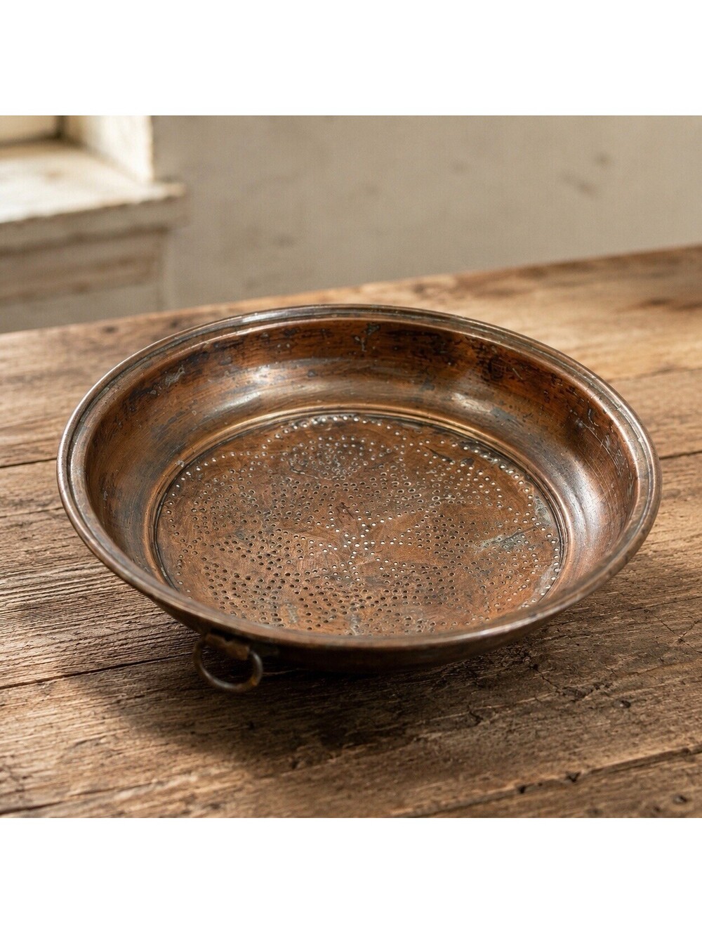 Antique 19th century Hand Hammered Copper Colander- Pre 1900 Farmhouse strainer